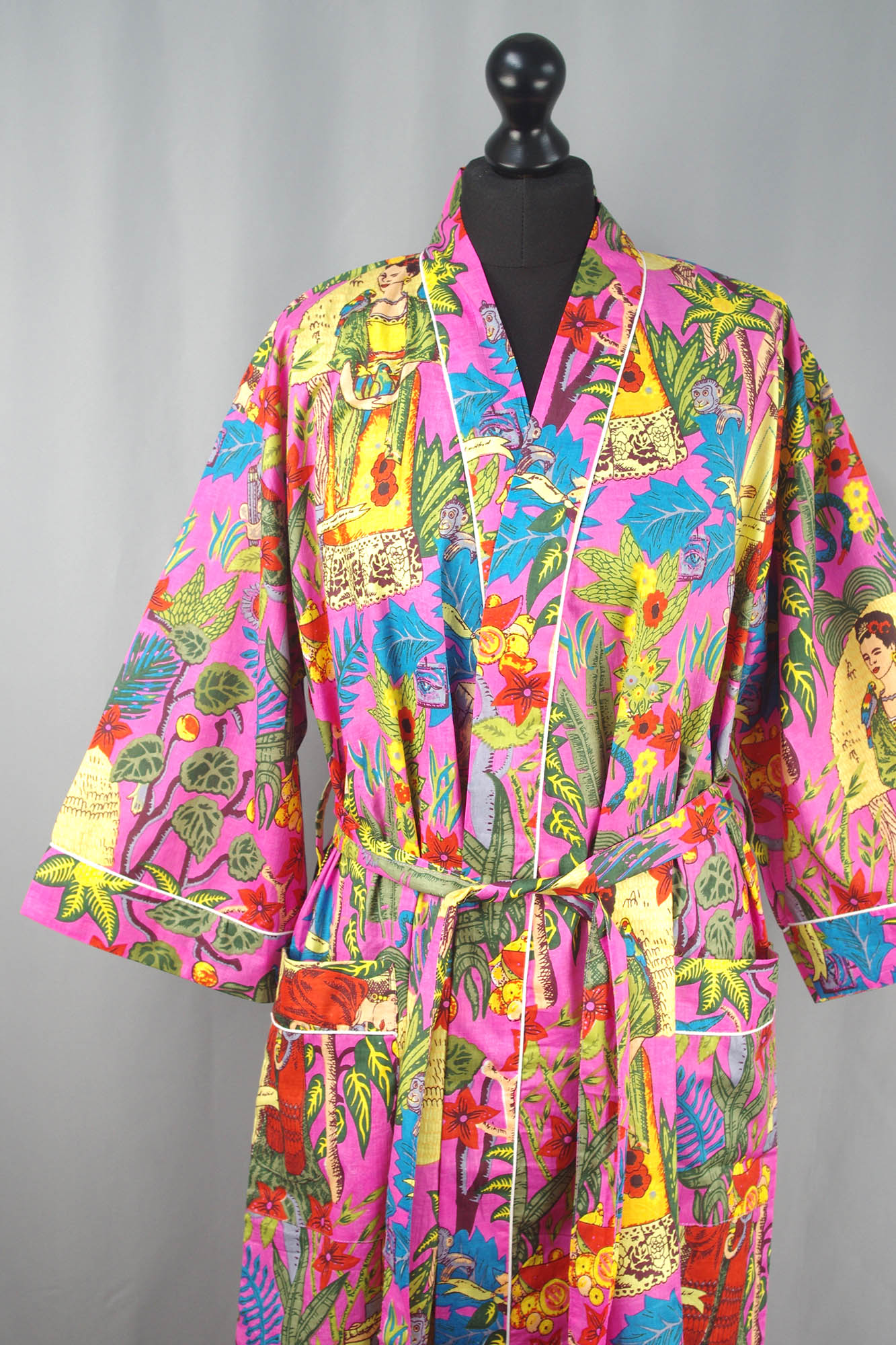 Kimono Dressing Gown / Cotton buy Floral / Yellow