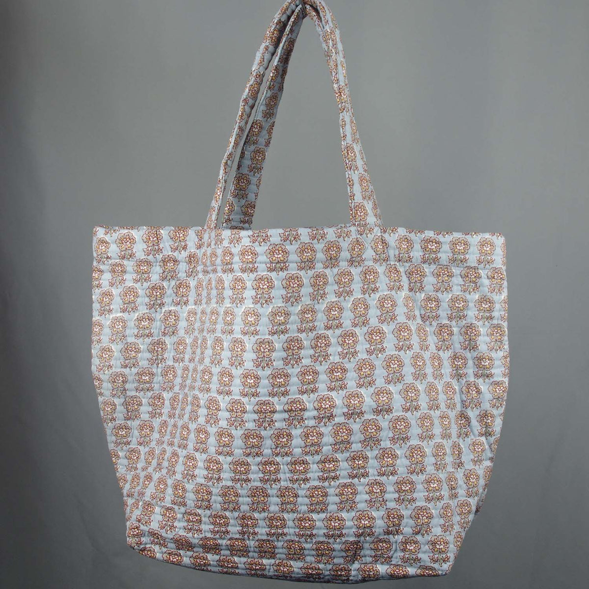 Große Einkaufs-/Strandtasche aus gesteppter Baumwolle - Pink Grey Diamonds