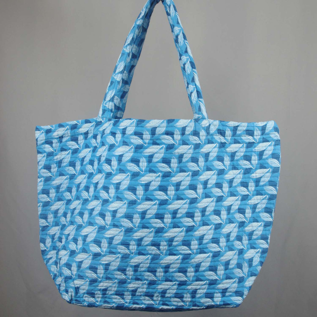 Cotton Quilted Large Shoppping / Beach Bag - Blue Leaves