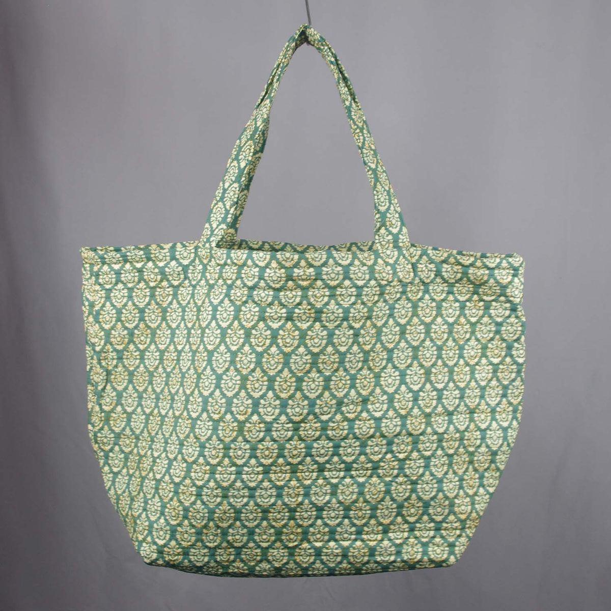 Cotton Quilted Large Shoppping / Beach Bag - Green Motif