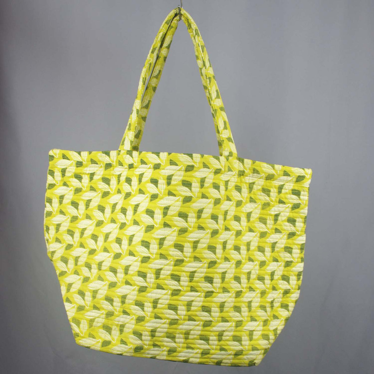 Cotton Quilted Large Shoppping / Beach Bag - Yellow Green Leaves