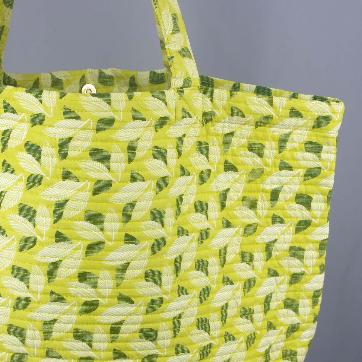 Cotton Quilted Large Shoppping / Beach Bag - Yellow Green Leaves