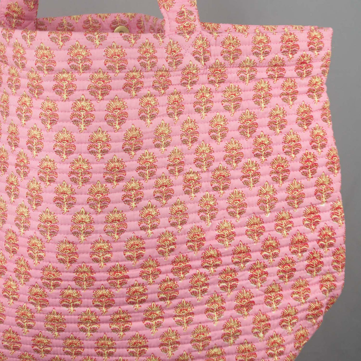 Cotton Quilted Large Shoppping / Beach Bag - Baby Pink Yellow Motif
