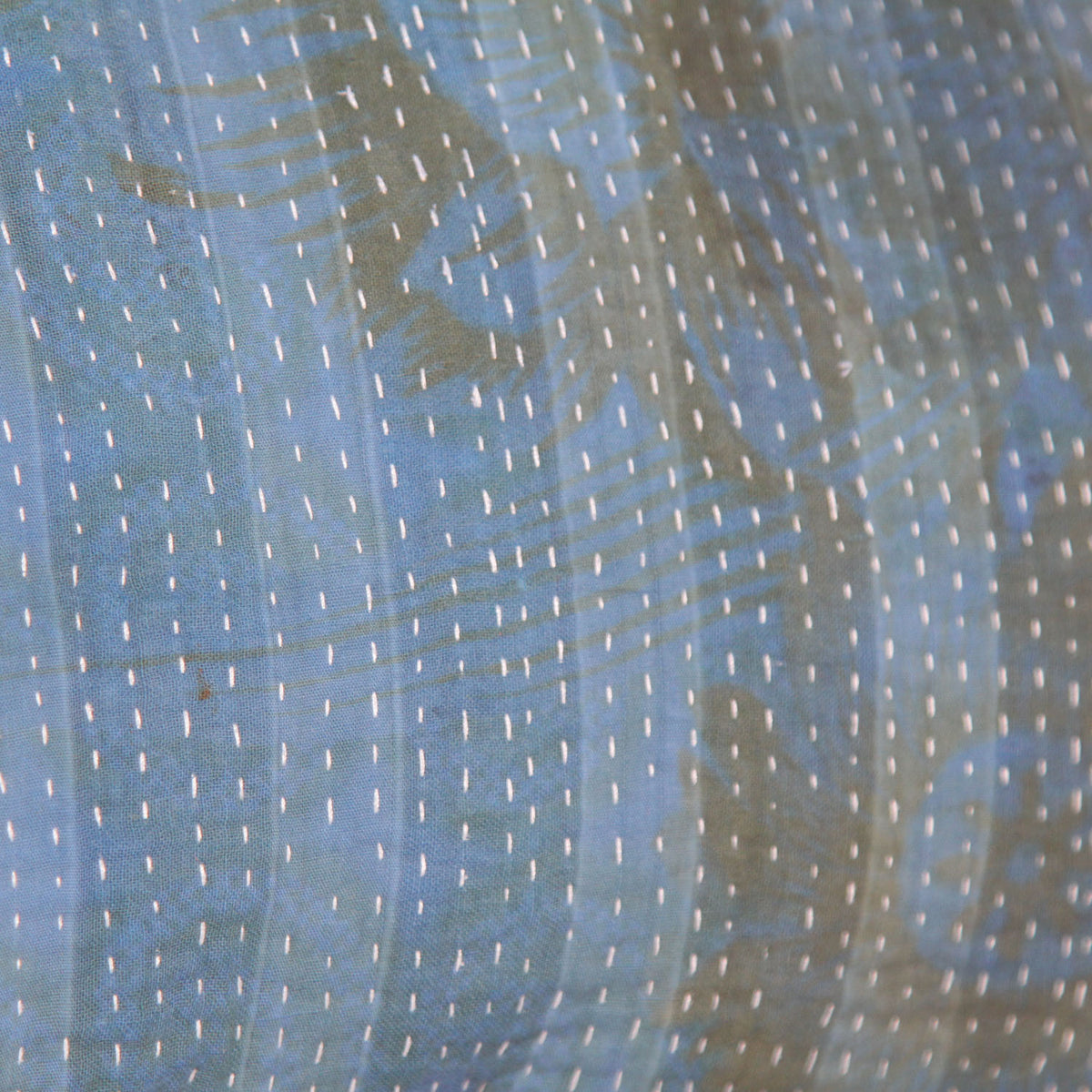 Blue Green Flower Print Kantha Cushion Cover