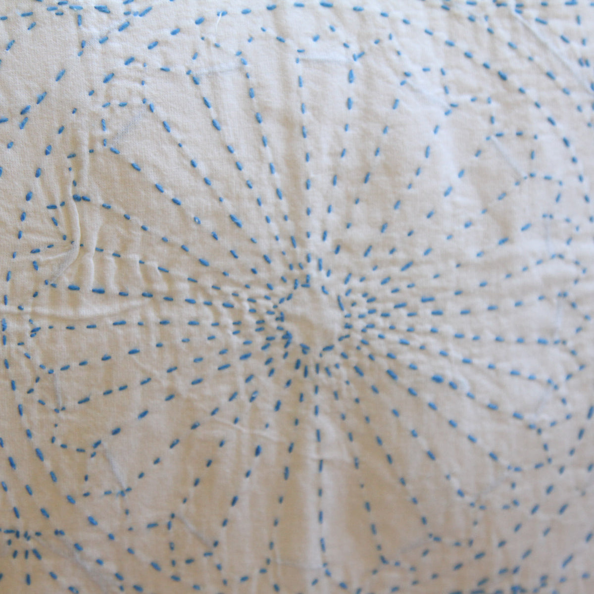Nakshi Kantha Cushion Cover - White & Sky Blue