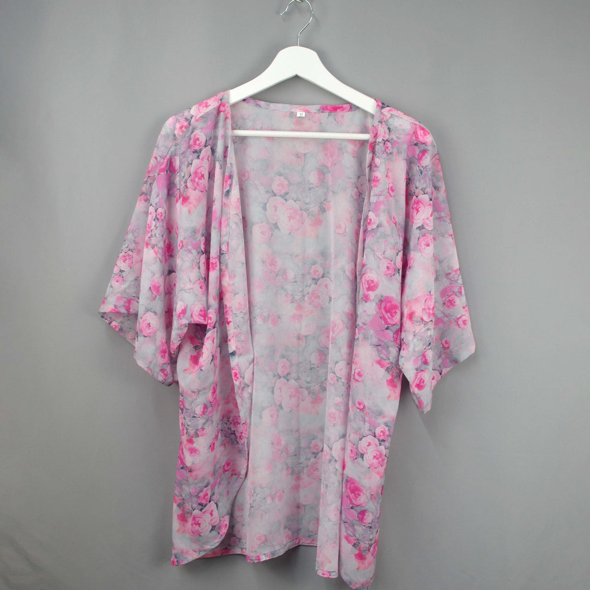 Chiffon Floral Print Short Kimono Cardigan - Pink