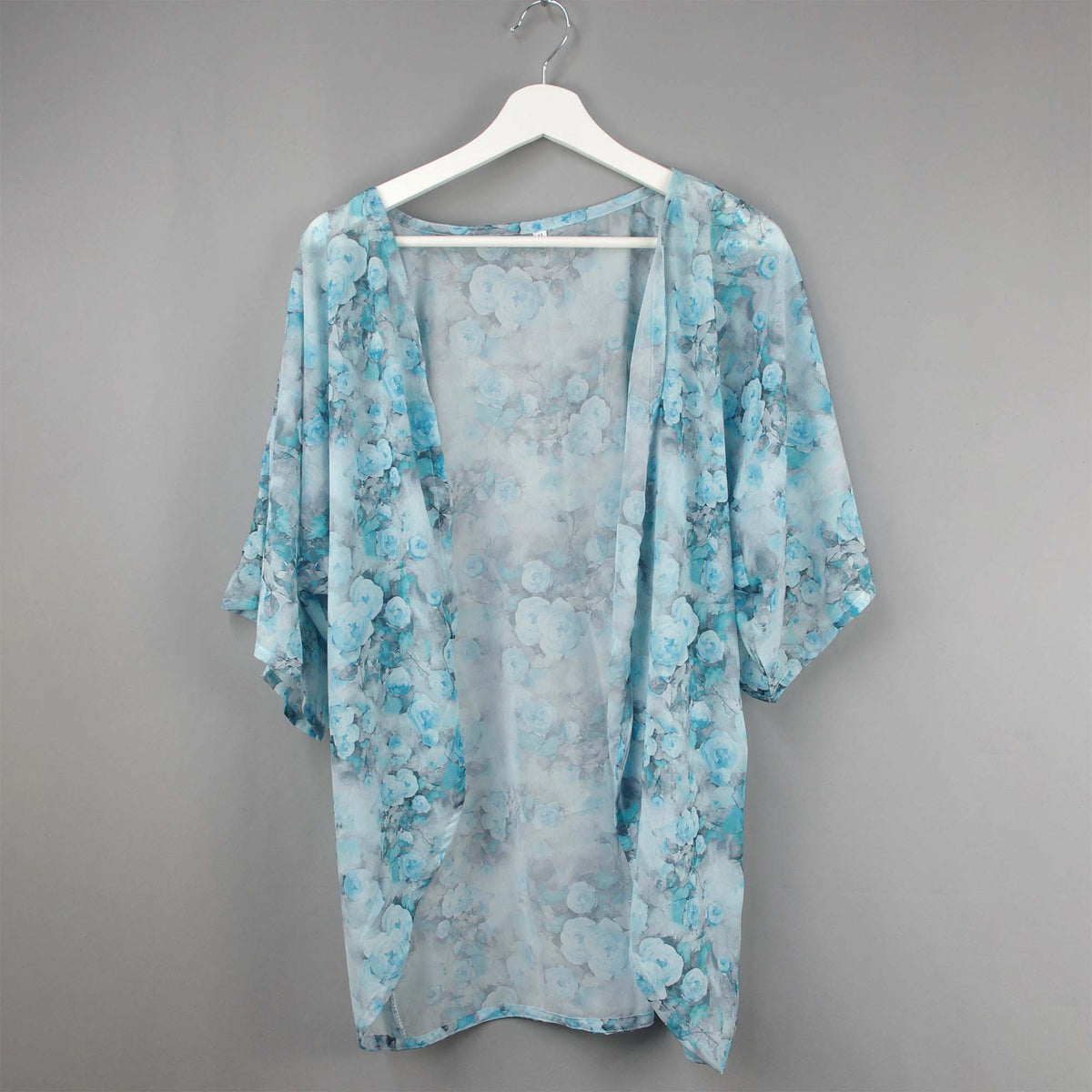 Chiffon Floral Print Short Kimono Cardigan - Blue
