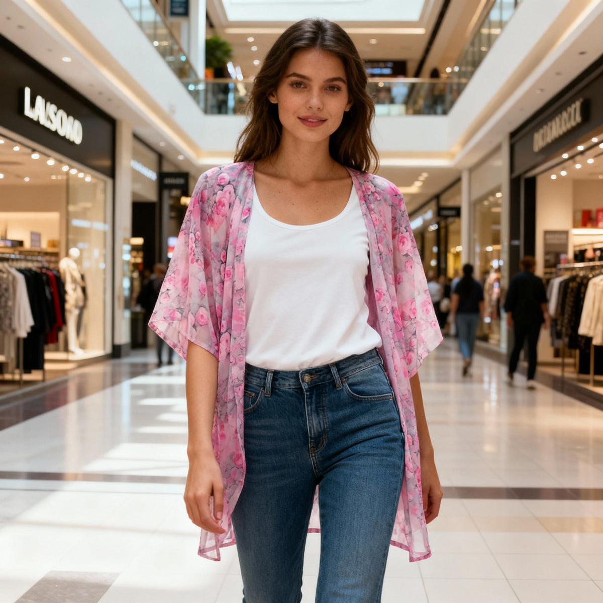 Chiffon Floral Print Short Kimono Cardigan - Pink