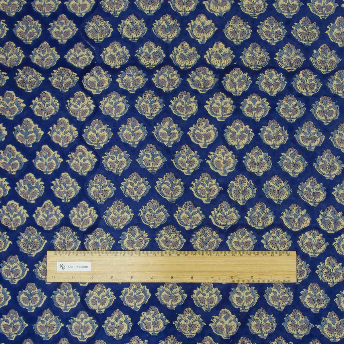 Indischer Handblockdruck Dunkelblaues Blumenmuster 100 % Baumwolle Damenkleid Stoffdesign 16