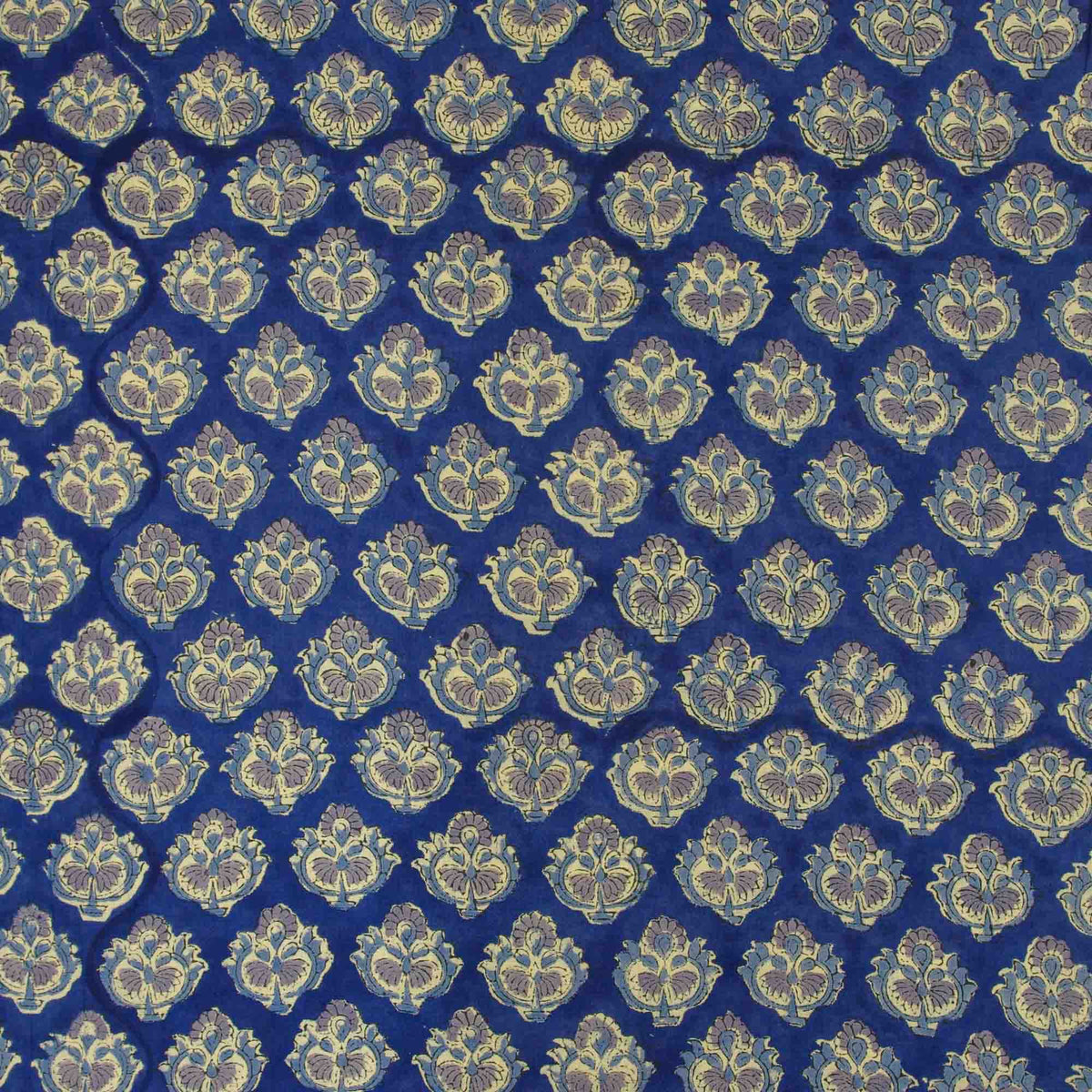 Hand Block Printed 100 % Cotton Fabric - Royal Blue with Damask Pattern (Design 806)