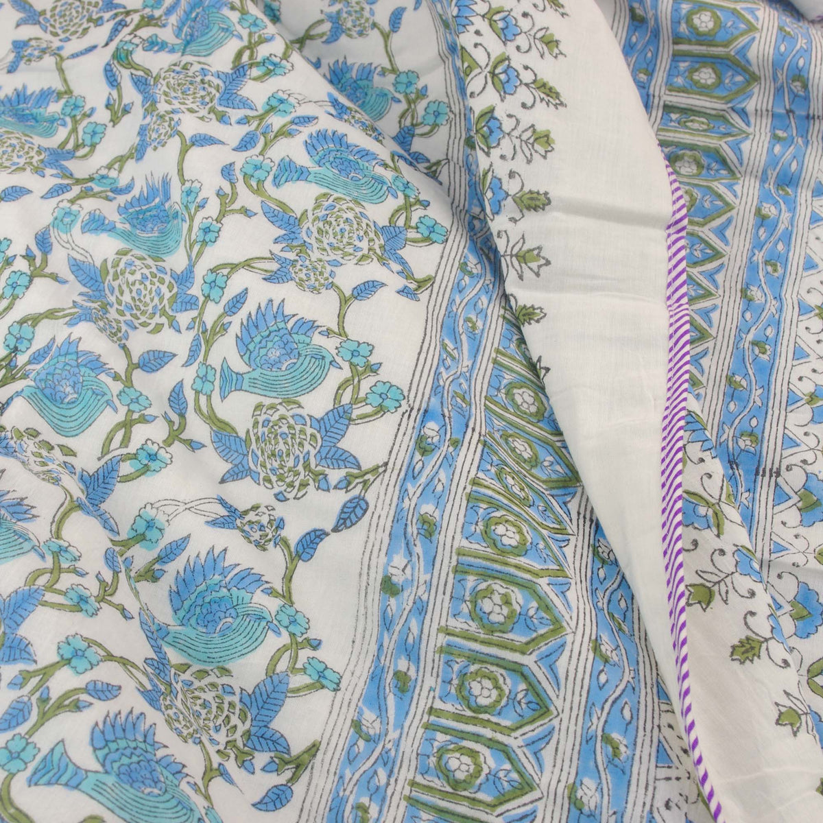 Blue Bird Pattern Reversible Dohar Quilt Comforter DQ12