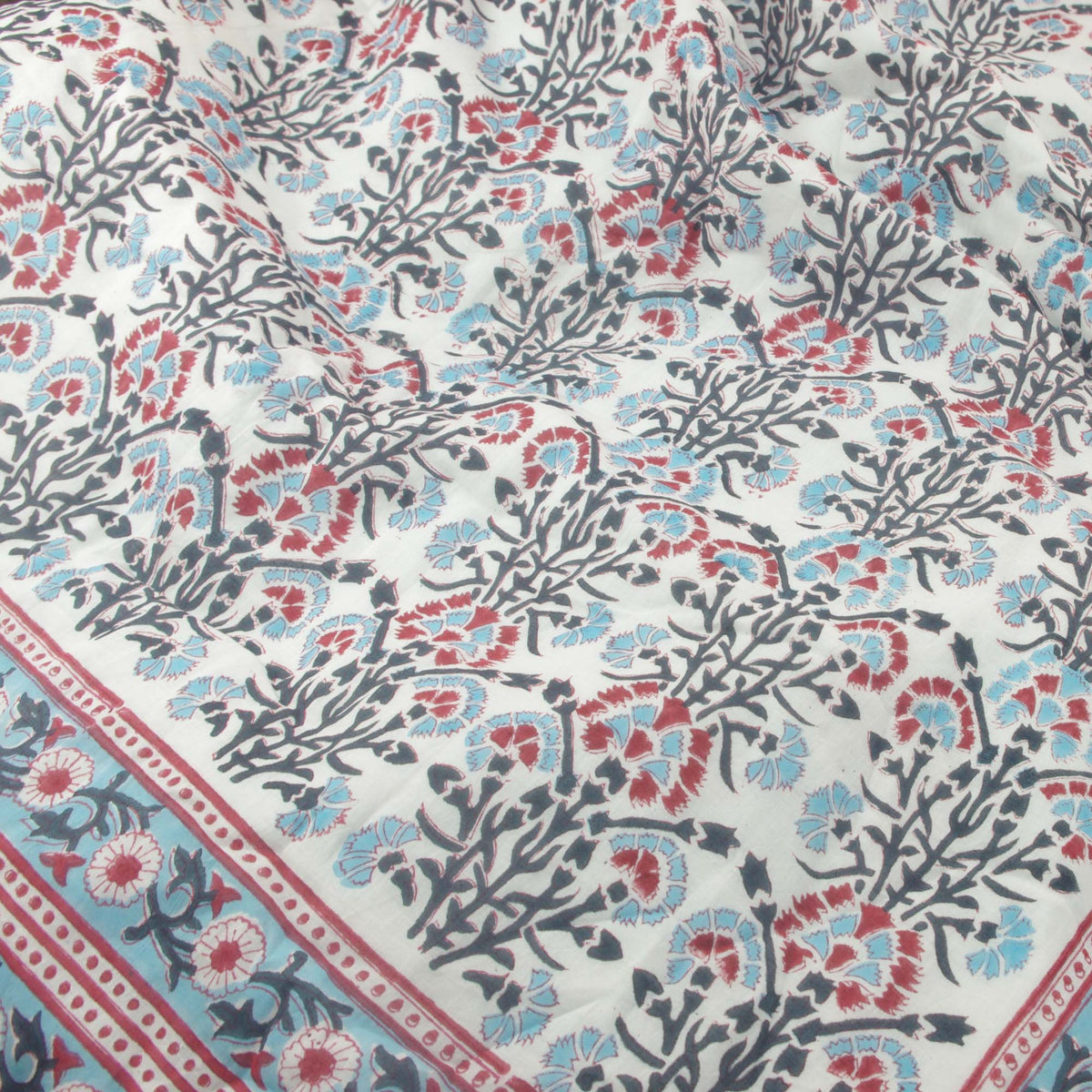 White Floral Jaal & Plant  Print Reversible Queen Dohar Quilt Comforter DQ17