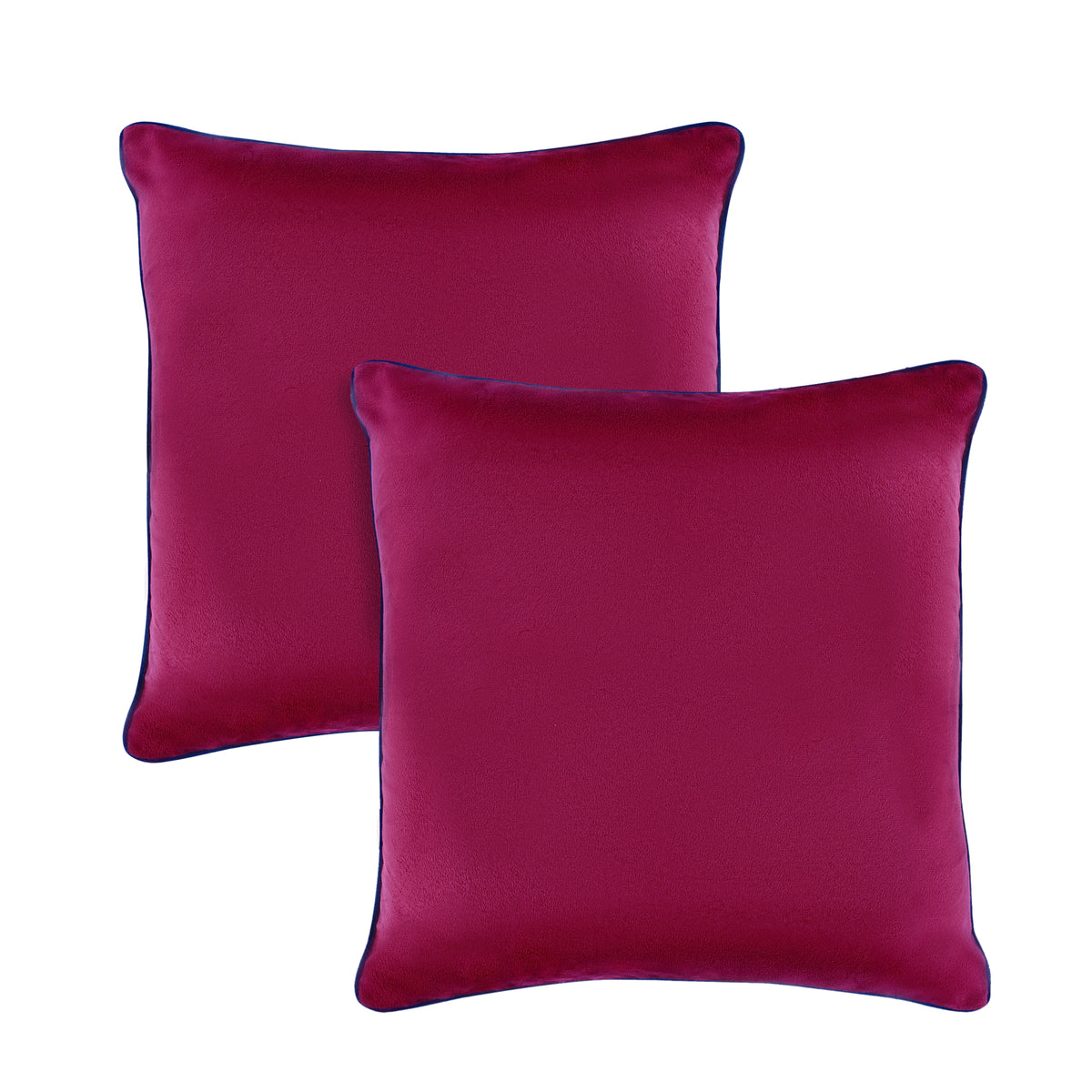 Set of 2 Soft Velvet Cushion Cover 18 x 18 inches - Burgundy Base & Bottle Green Piping