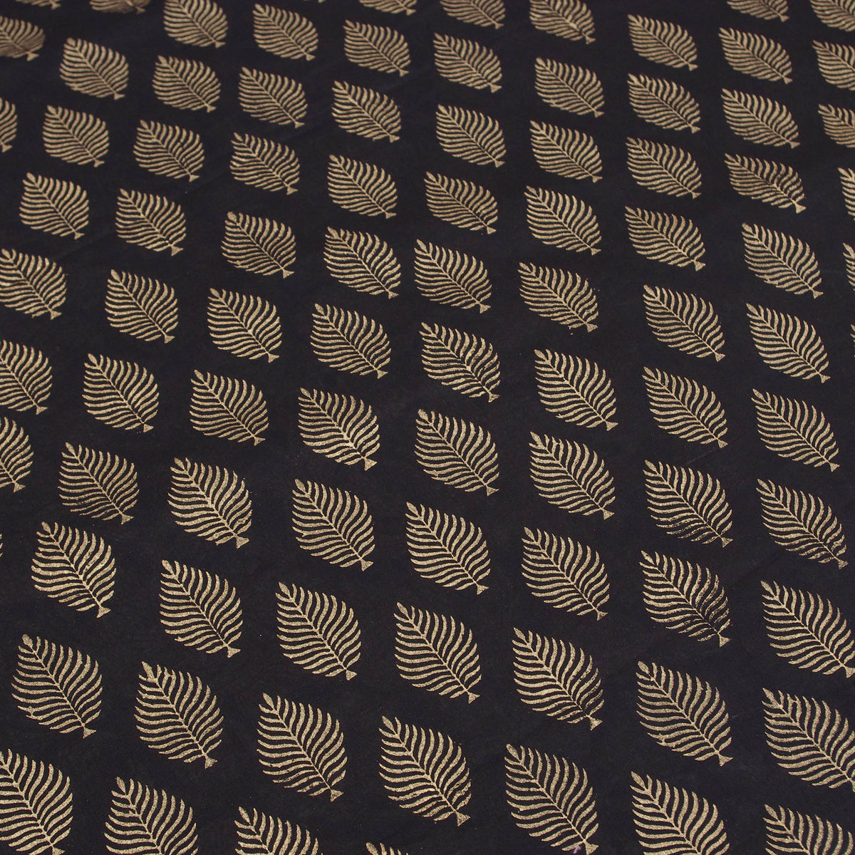 Indian Block Print Black Gold Winter Leaf 100% Cotton Fabric Design 141