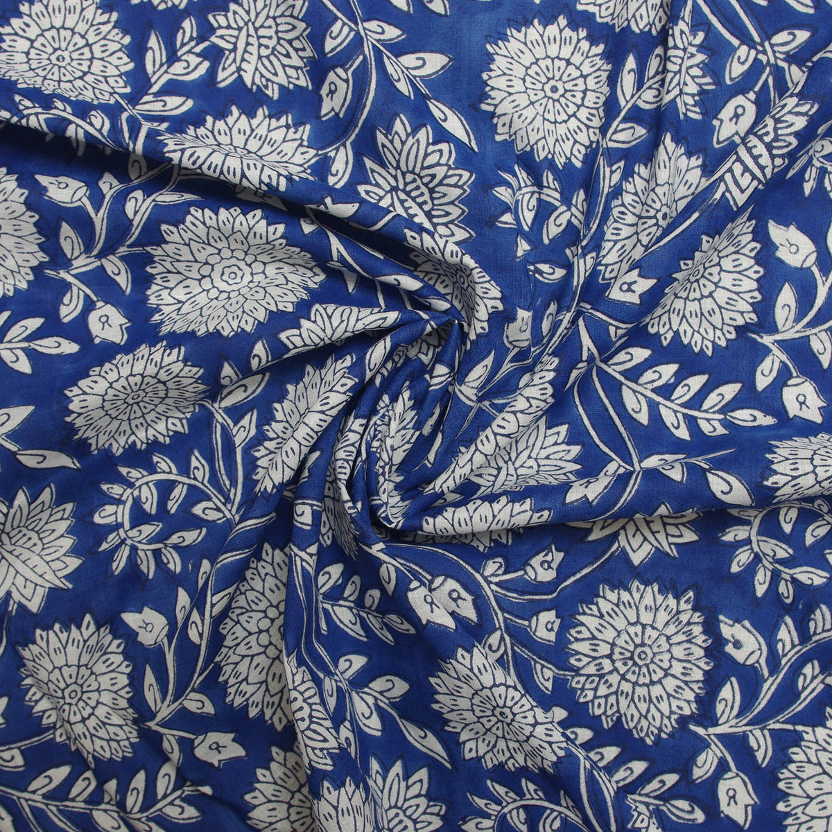 Indischer Handblockdruck Dunkelblaues Blumenmuster 100 % Baumwolle Damenkleid Stoffdesign 16