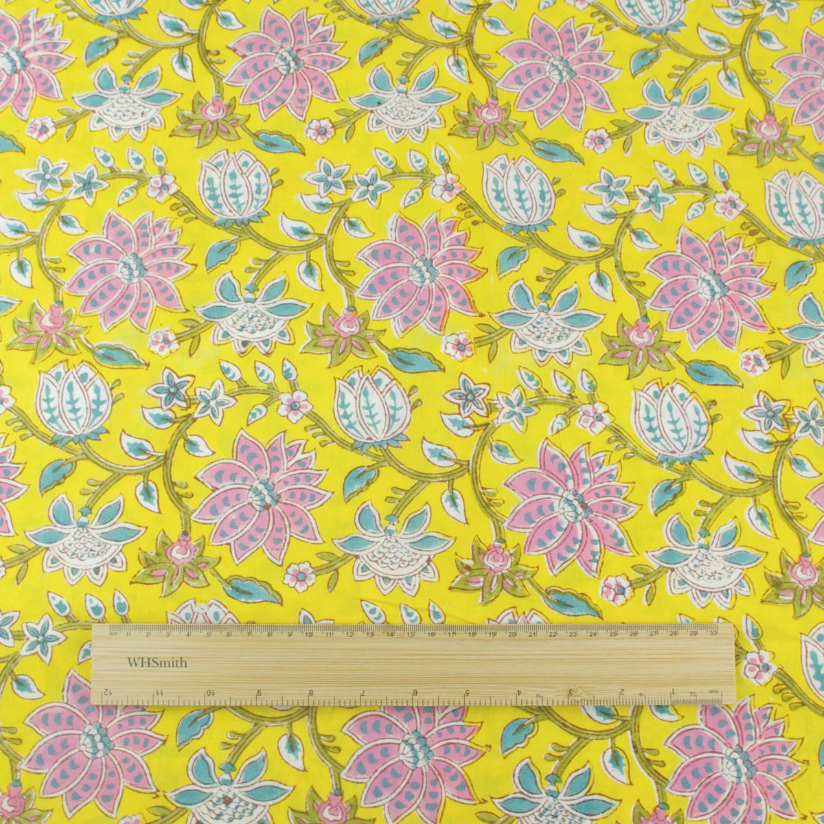 Indian Hand Block Print Yellow Floral 100% Cotton Women Dress Fabric Design 31