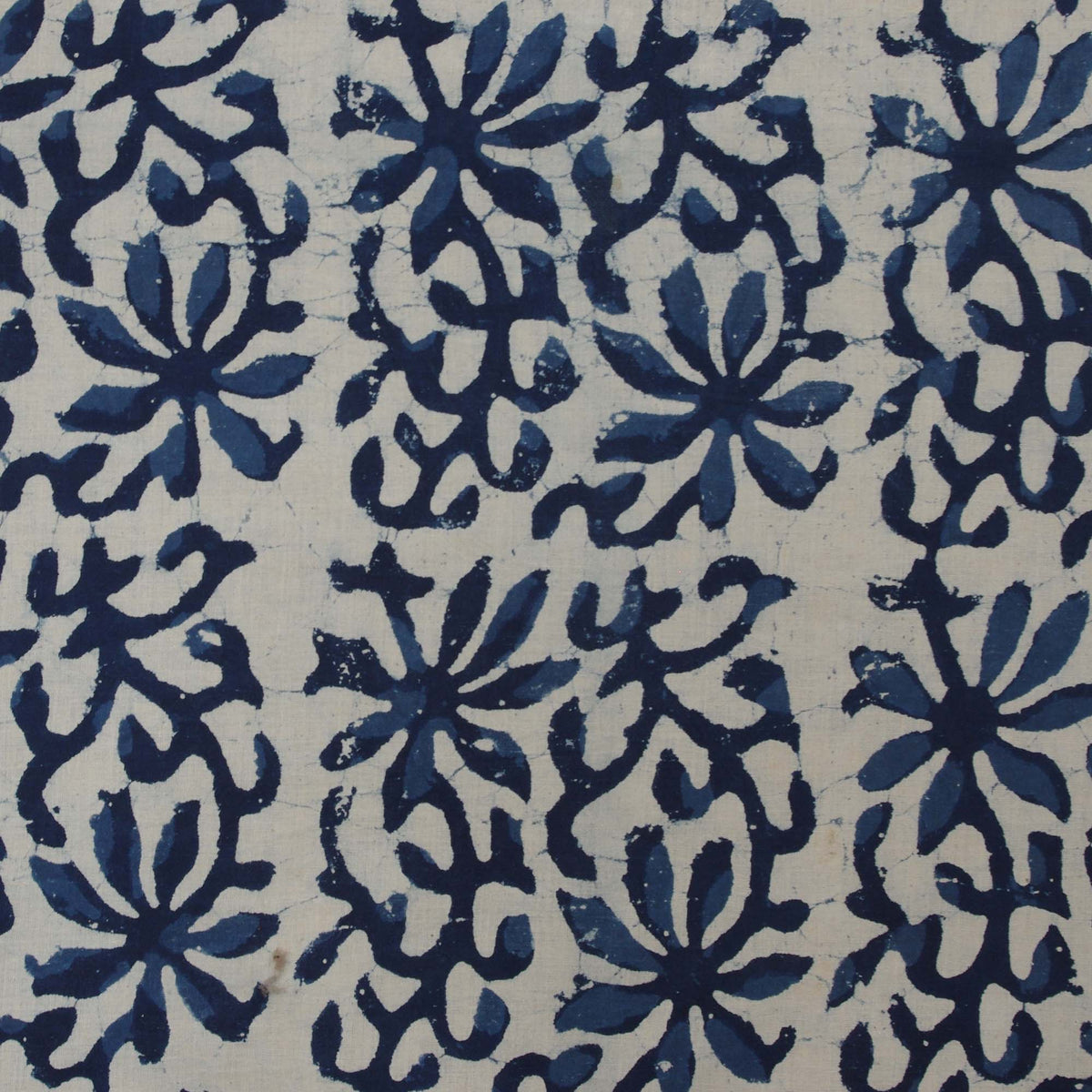 Hand Block Printed Dabu Natural Indigo Floral Pattern 100% Cotton Fabric Design 327