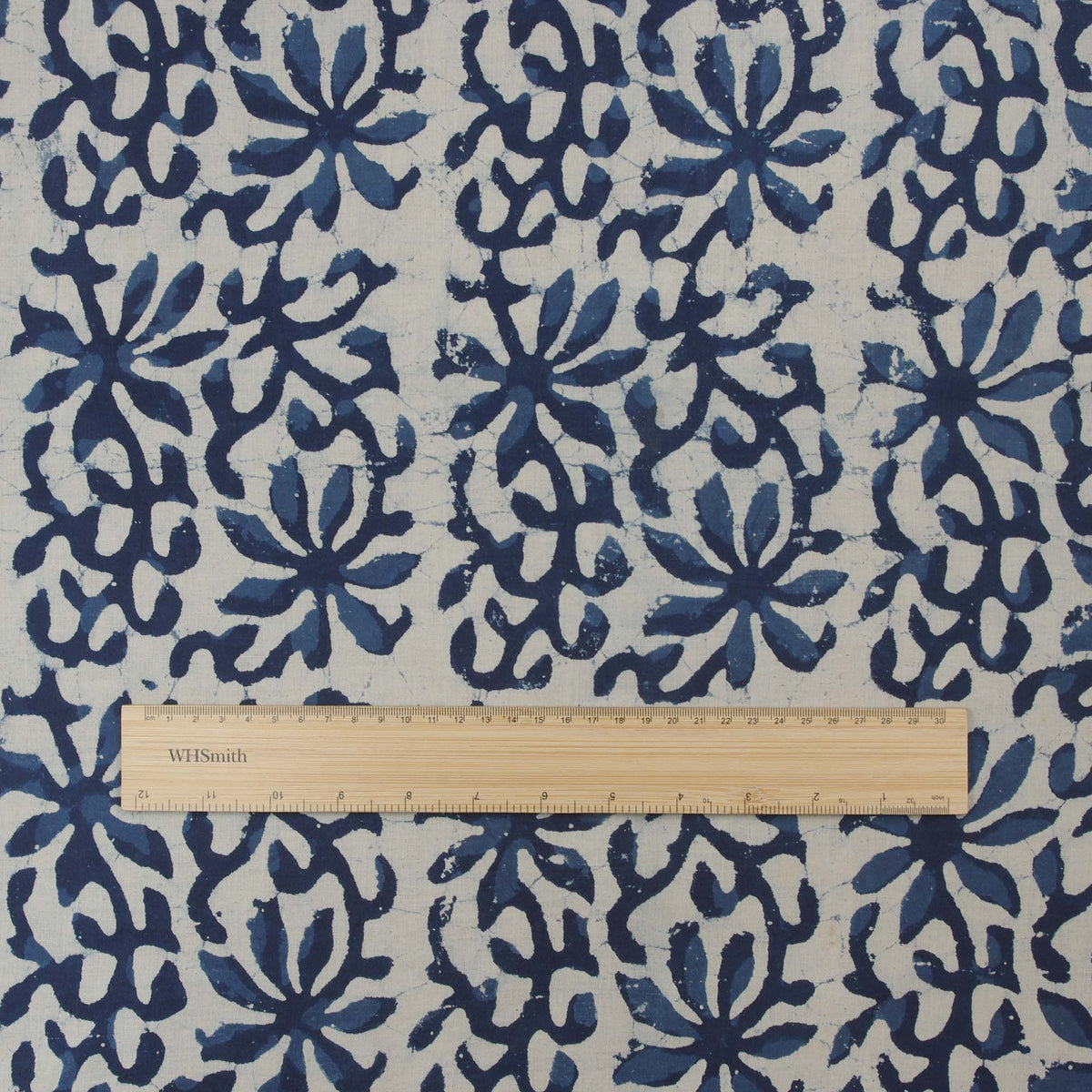 Hand Block Printed Dabu Natural Indigo Floral Pattern 100% Cotton Fabric Design 327