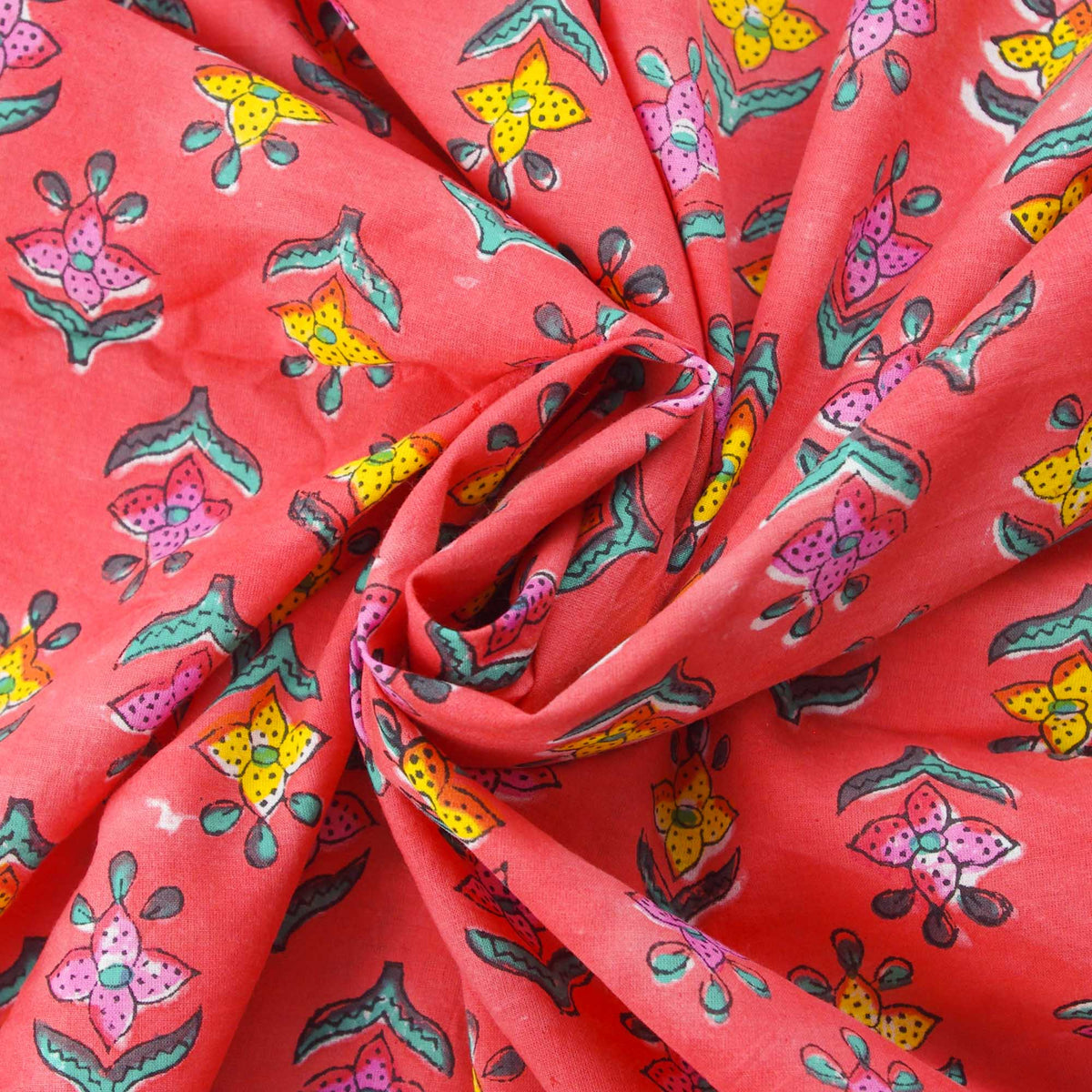 Block Print Fabric - Watermelon Pink Solid ( Design 364)