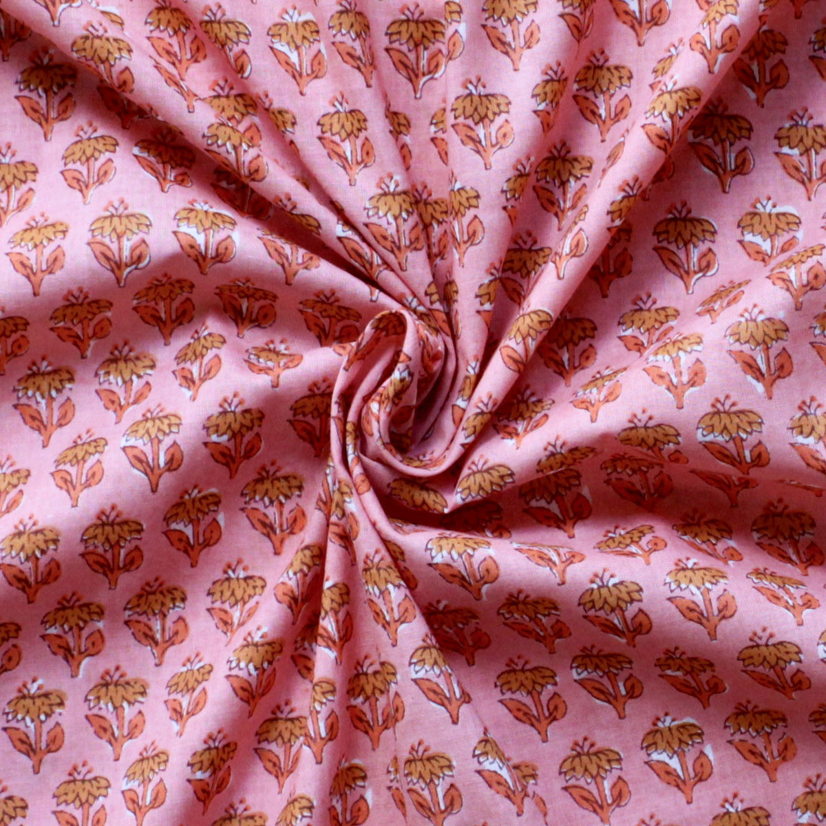 Small Orange Flowers On Pink 100 % Cotton Fabric Design 390