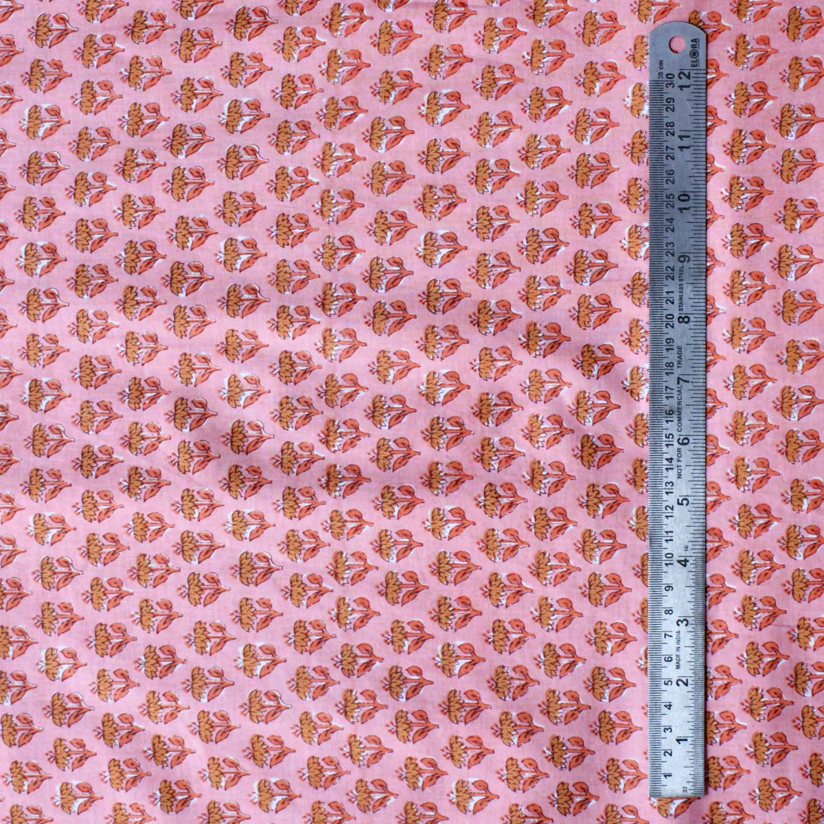 Small Orange Flowers On Pink 100 % Cotton Fabric Design 390