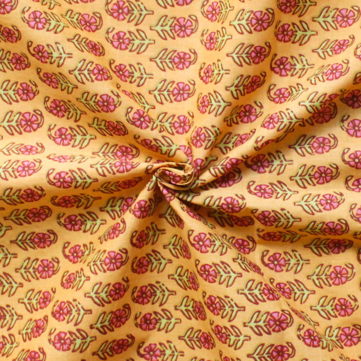 Small Pink Flowers On Yellow 100 % Cotton Fabric Design 393