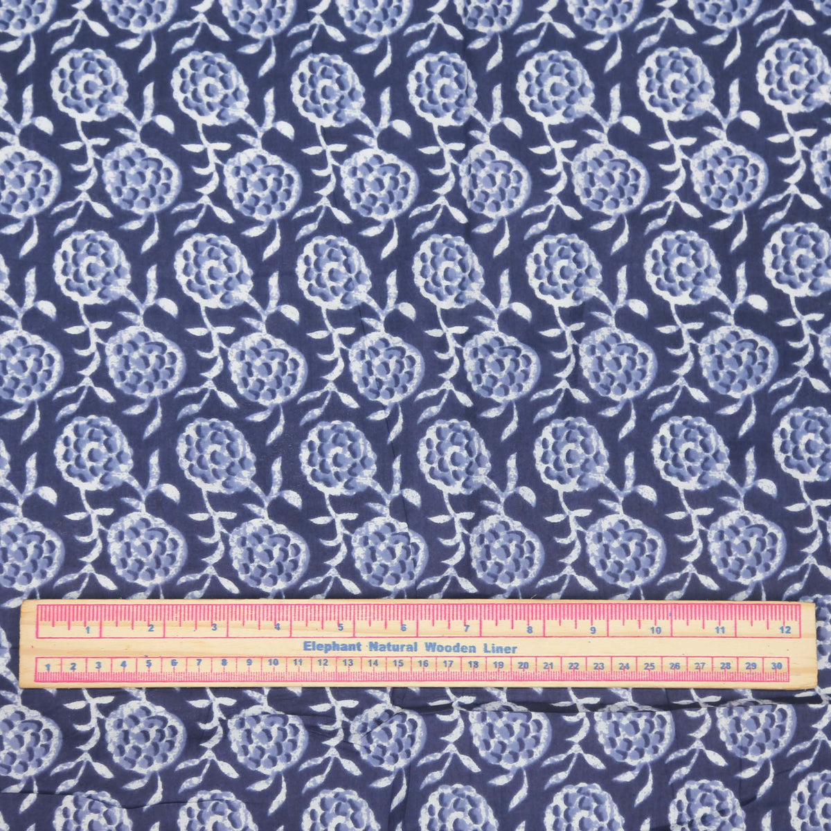 Block Printed 100% Cotton Women Dress Fabric Indigo Blue Wedgwood Flowers Design 432