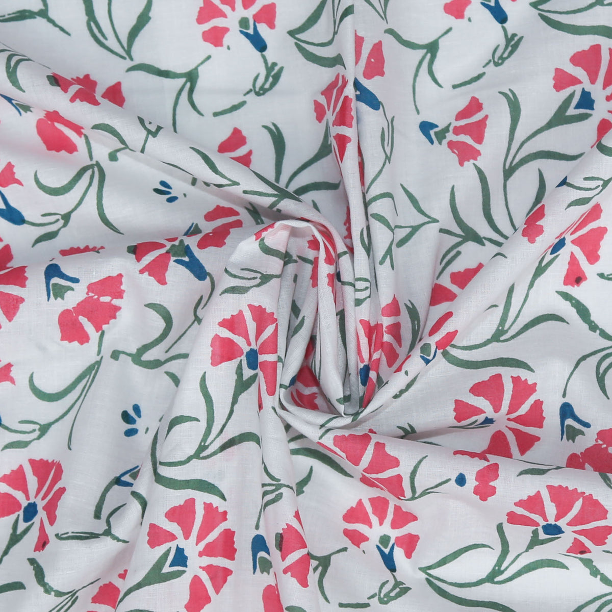 Block Print Fabric - Pink Cornflower Garden (Design 433)