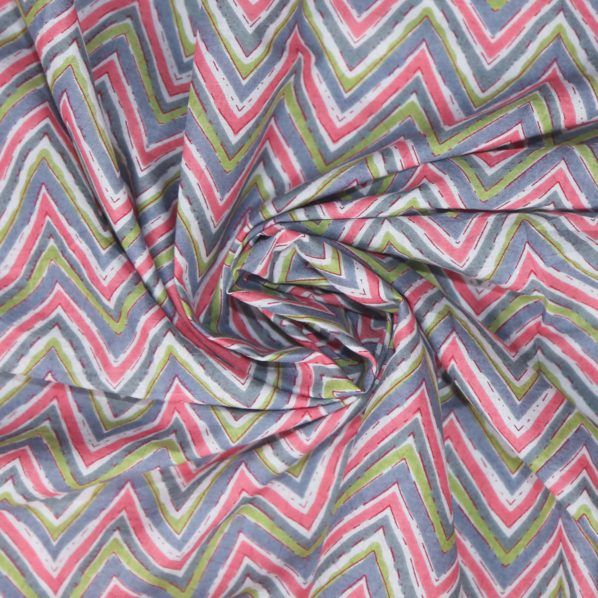 Block Print Fabric - Multicolour Zigzag (Design 436)