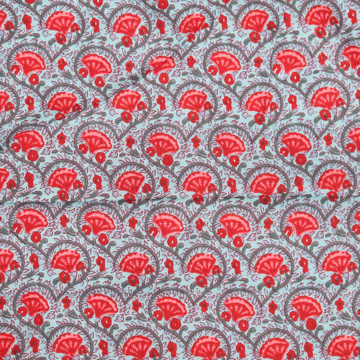 Block Printed 100% Cotton Women Dress Fabric Red  Cloves Flowers Design 440