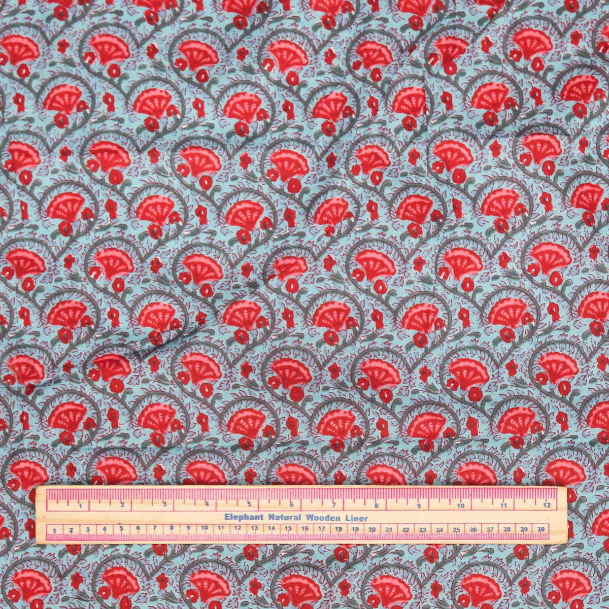 Block Printed 100% Cotton Women Dress Fabric Red  Cloves Flowers Design 440