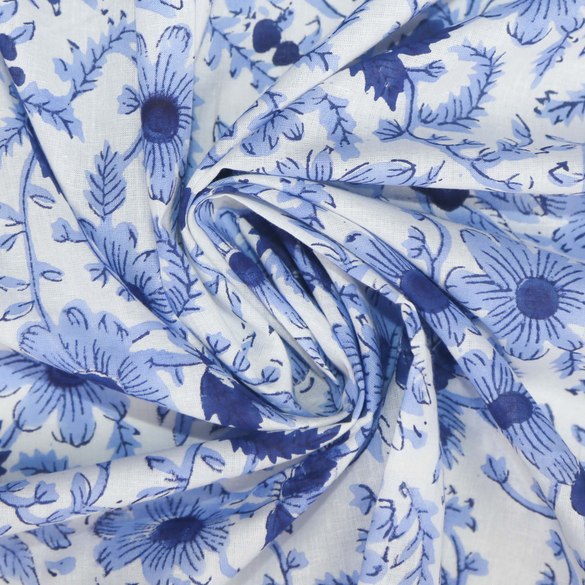 Block Print Fabric - Sweet Blue Garden (Design 443)