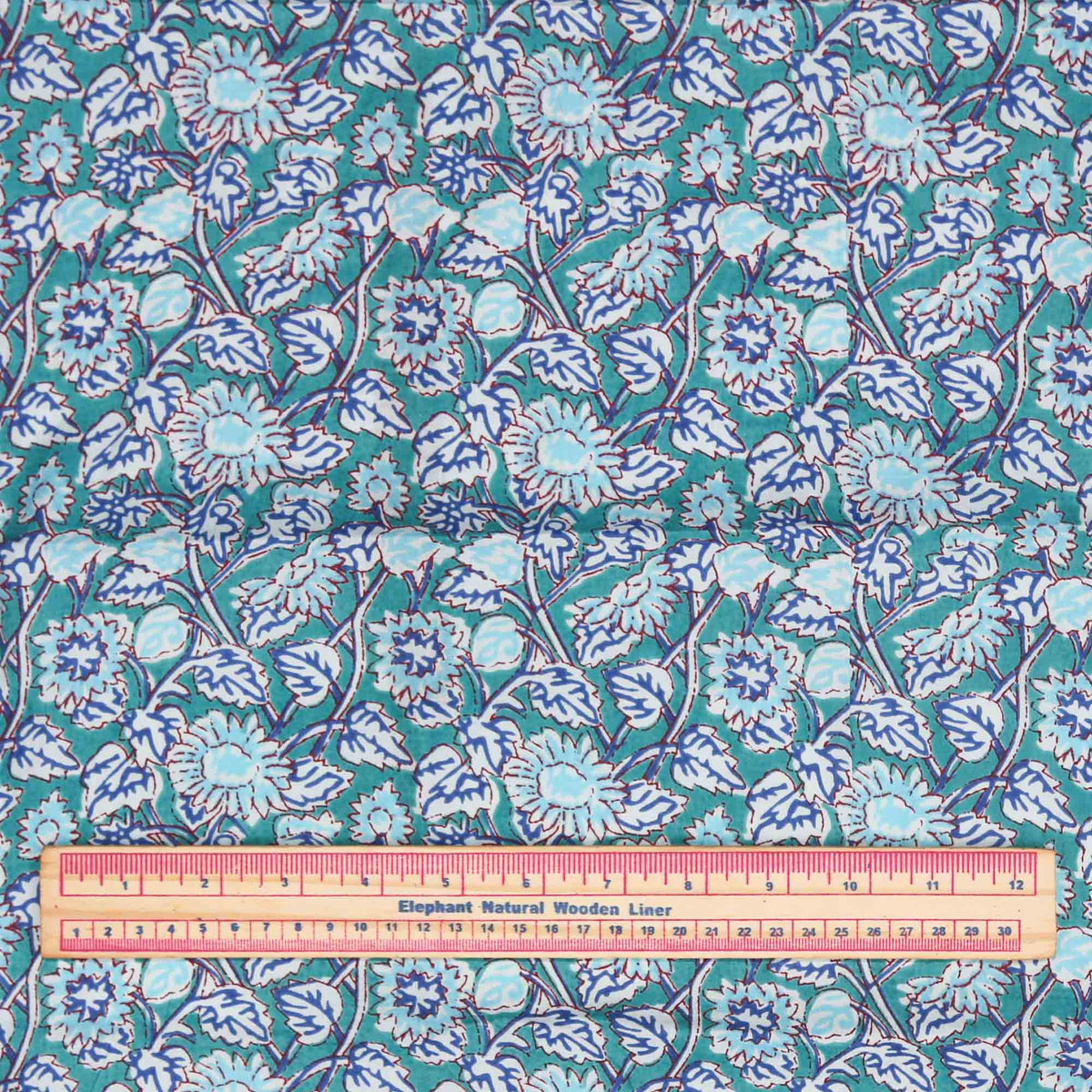 Block Print Fabric - Teal & Blue Vines ( Design 446 )