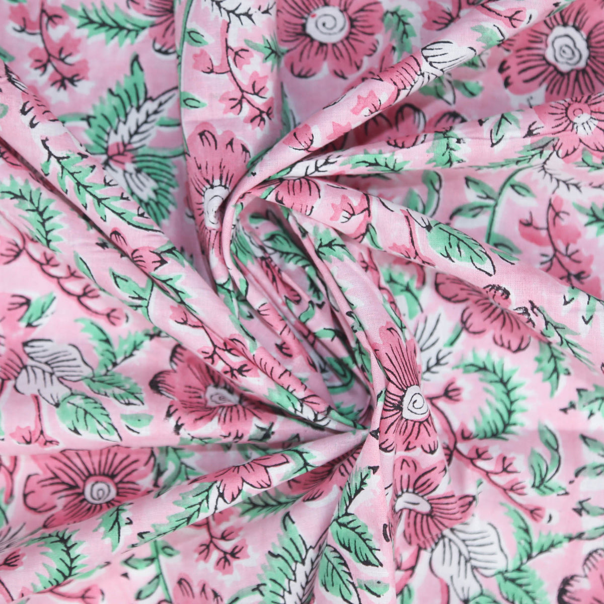 Block Print Fabric - Sweet Rose Garden ( Design 449)