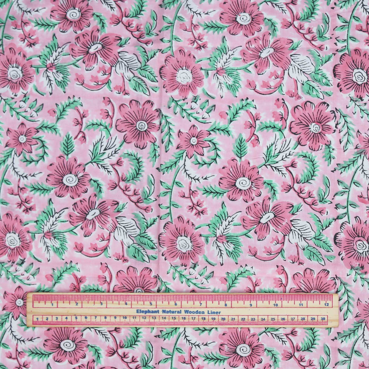 Block Printed 100% Cotton Fabric - Sweet Rose Garden ( Design 449)