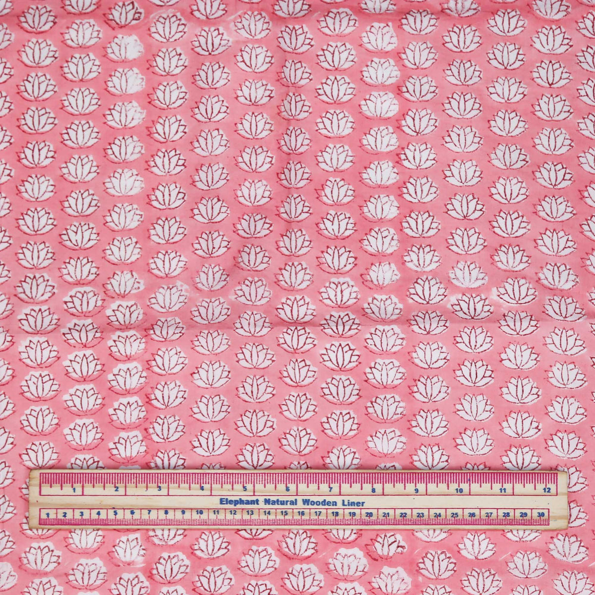 Block Print Fabric - Small Lotus On Pink( Design 461)
