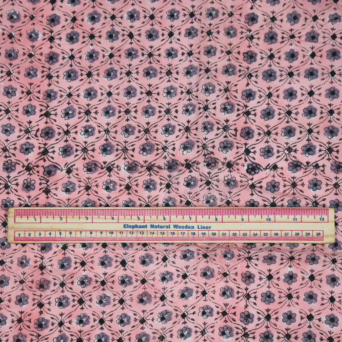 Block Print Fabric - Small Flowers On Pink( Design 464)