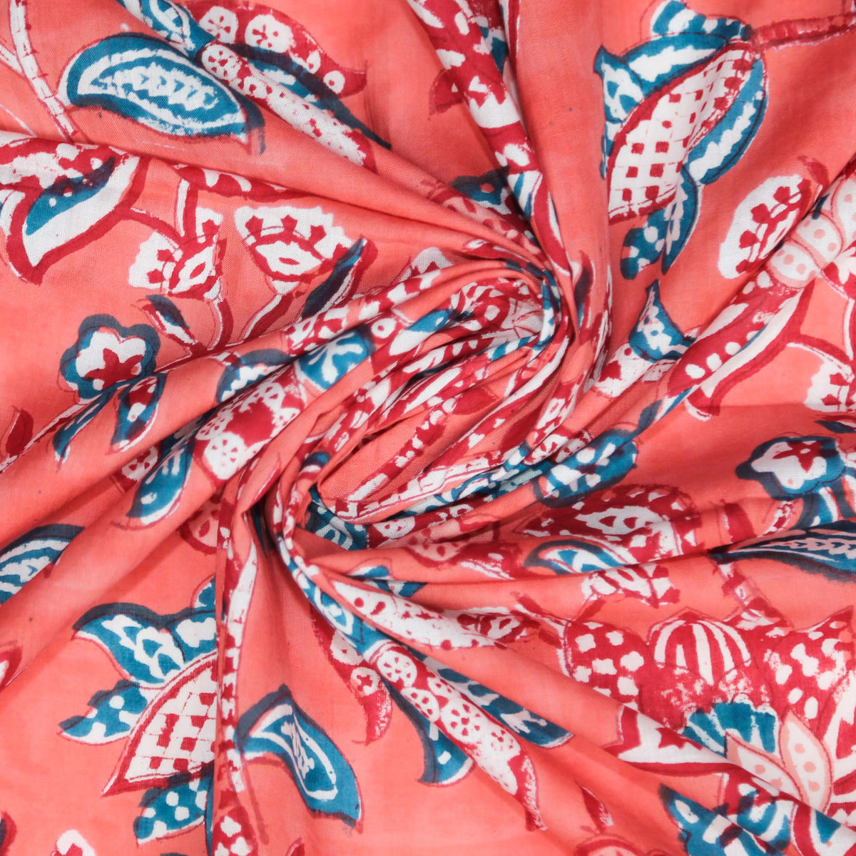 Block Print Fabric - Salmon Floral( Design 472)