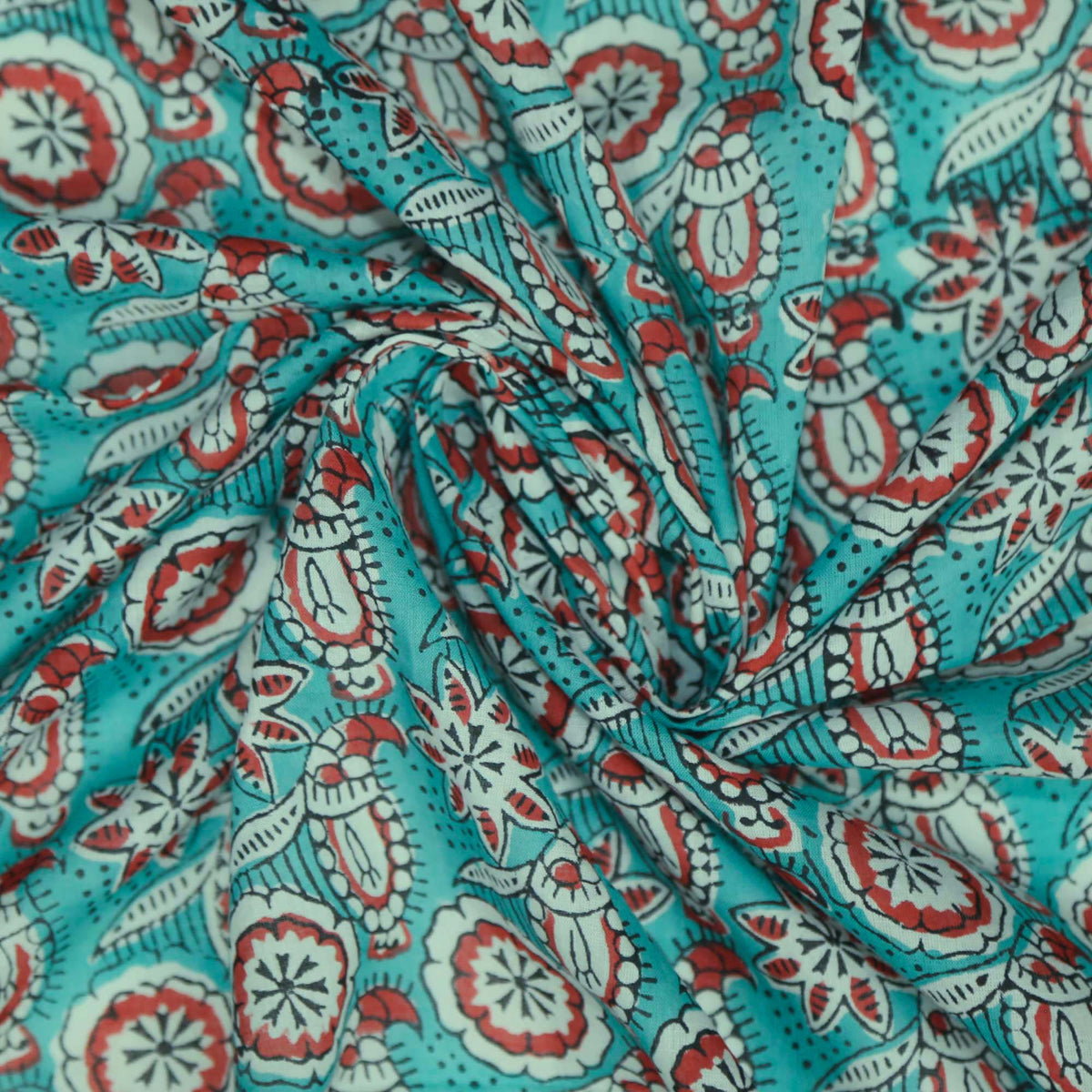 Block Print Fabric - Paisley Floral On Blue( Design 476)