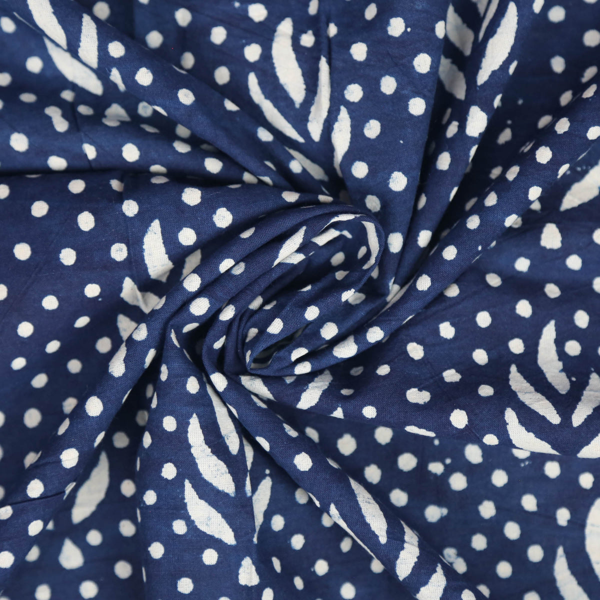 Block Print Fabric - Indigo Polaka Dots Floral ( Design 485)