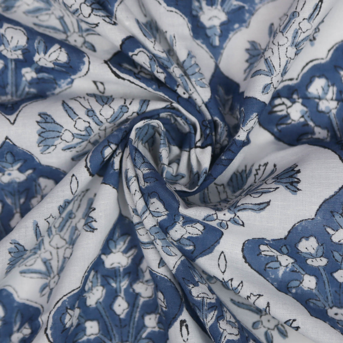 Block Print Fabric - Bluish Grey Floral( Design 499)