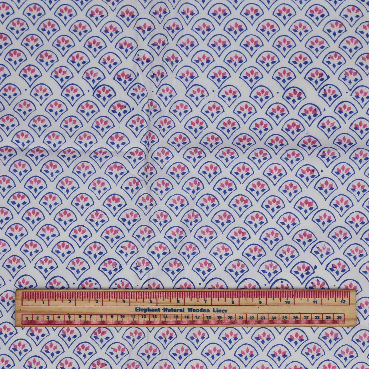 Block Print Fabric - Blue Pink Fish Scales( Design 504)