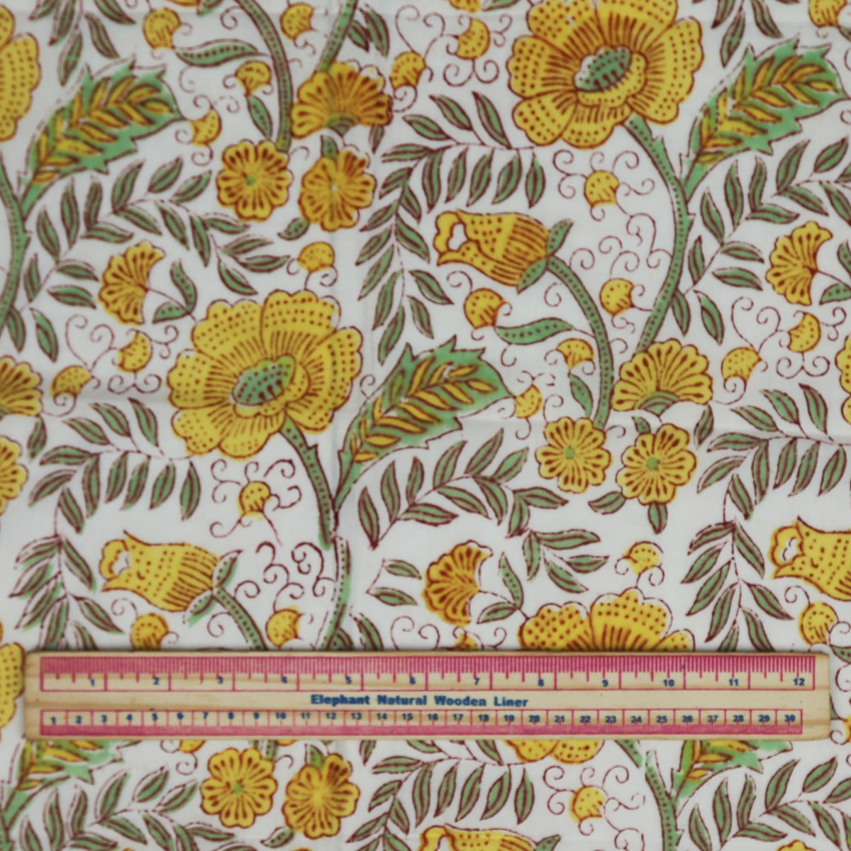 Block Print Fabric - Yellow Garden  (Design 511)