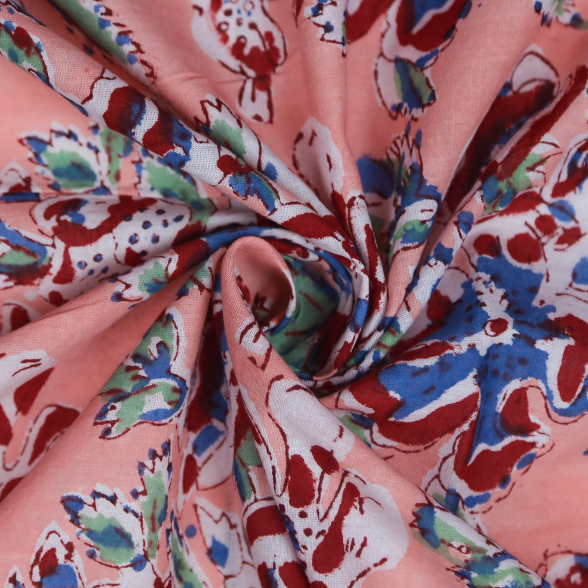 Block Print Fabric - Multi Floral On Peach(Design 512)