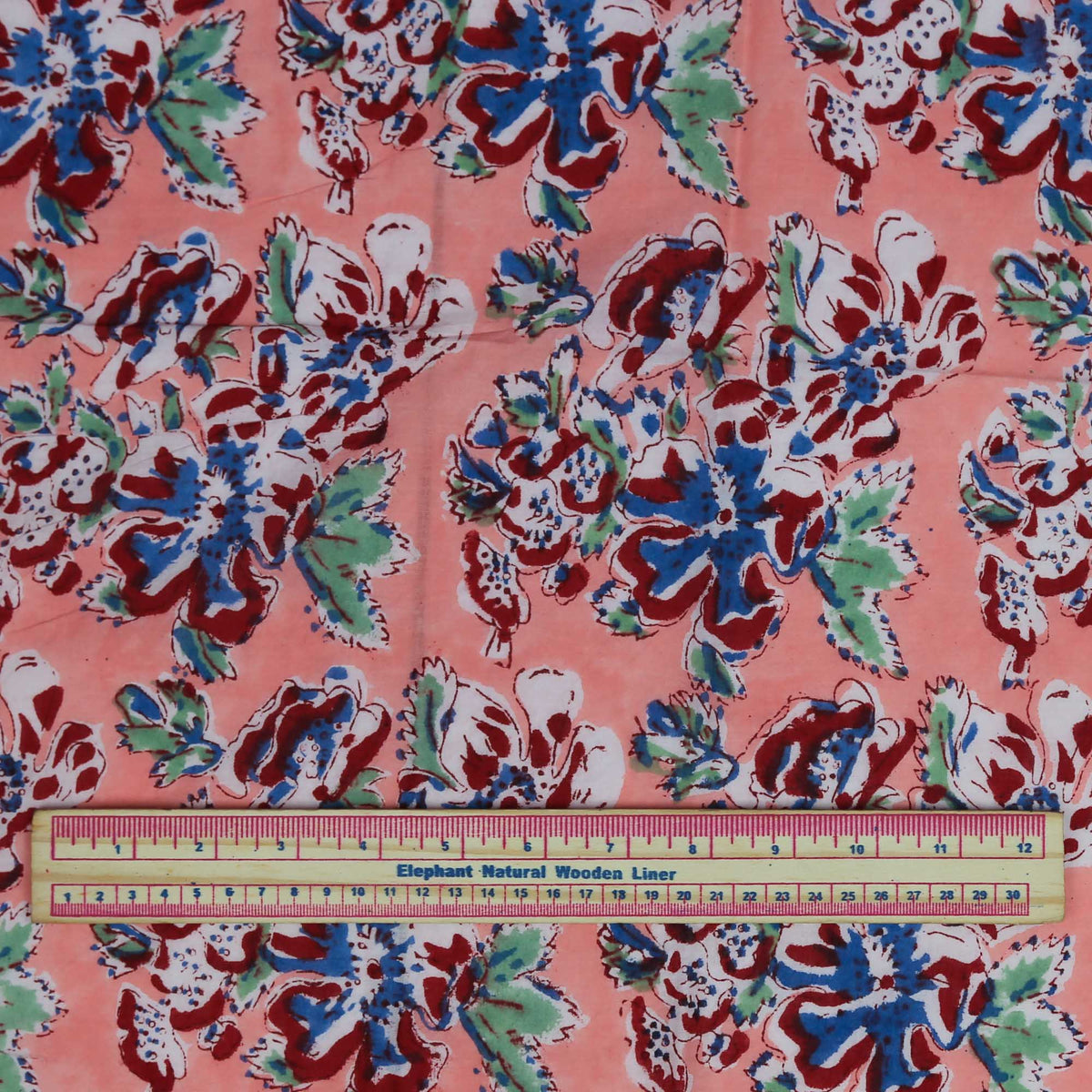 Block Print Fabric - Multi Floral On Peach(Design 512)
