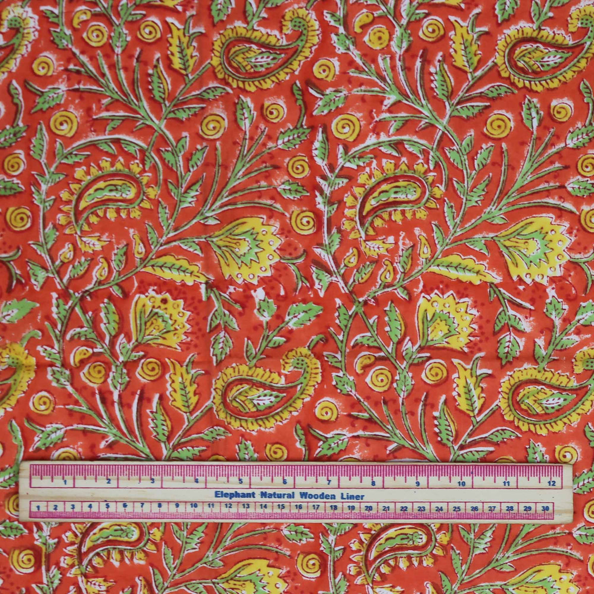 Block Print Fabric - Paisley Orange (Design 513)