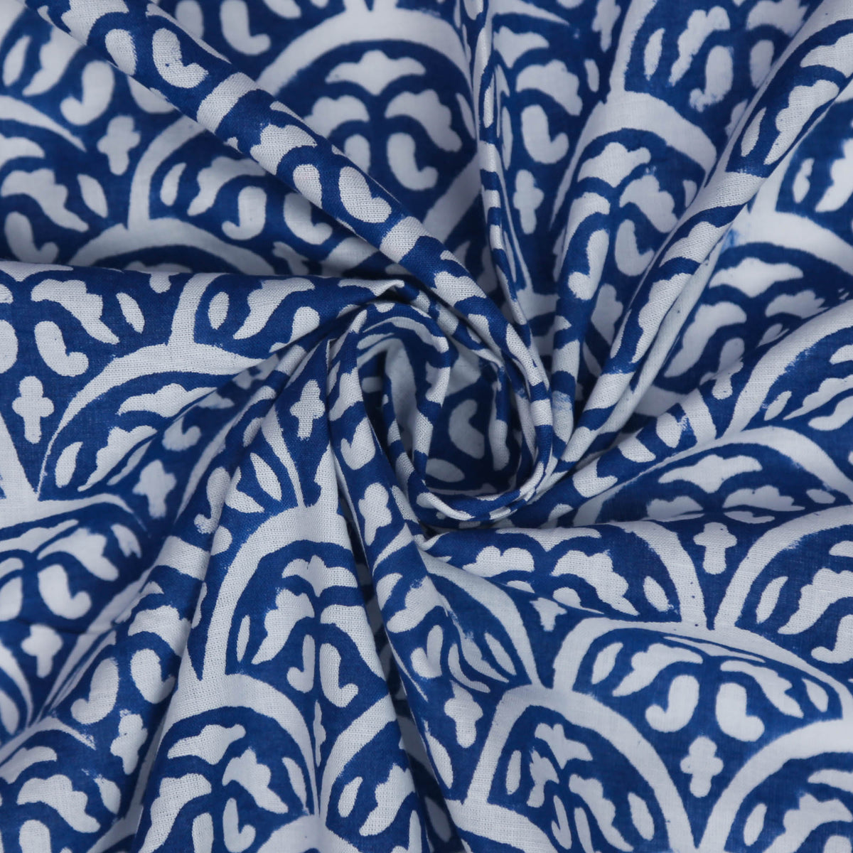 Block Print Fabric - Dark Blue Ripples (Design 523)