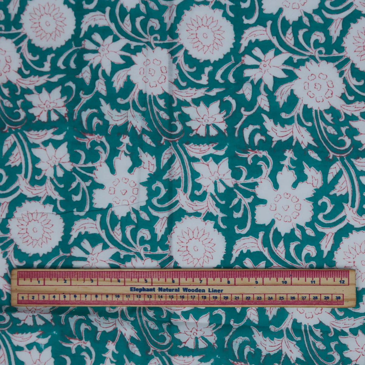 Block Print Fabric - Teal Floral (Design 526)