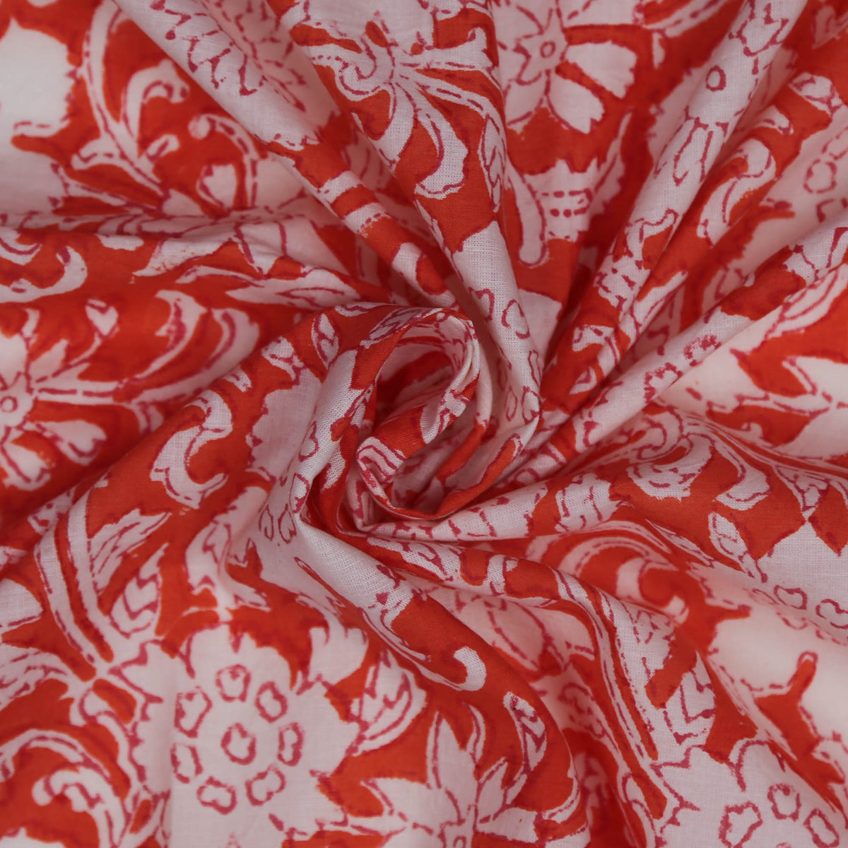 Block Print Fabric - Orange Floral (Design 529)