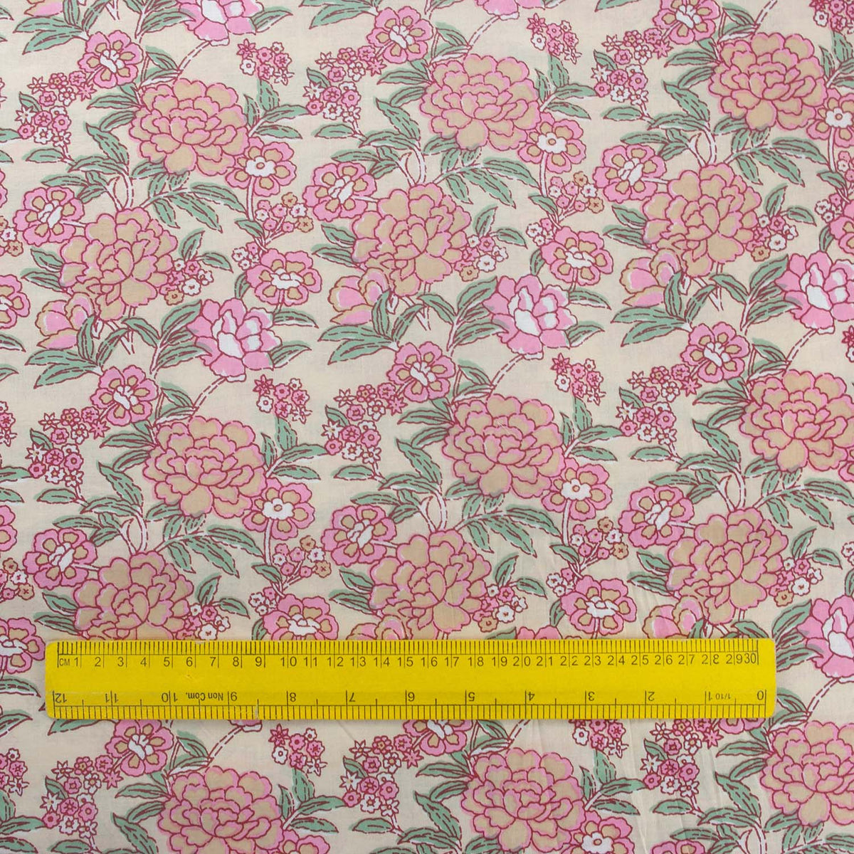 Beige Sweet Floral Hand Block Printed Cotton Fabric Design 536